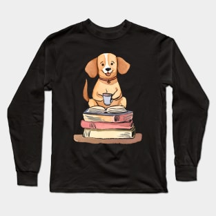 Cute Watercolor Books and Coffee and Dogs Long Sleeve T-Shirt